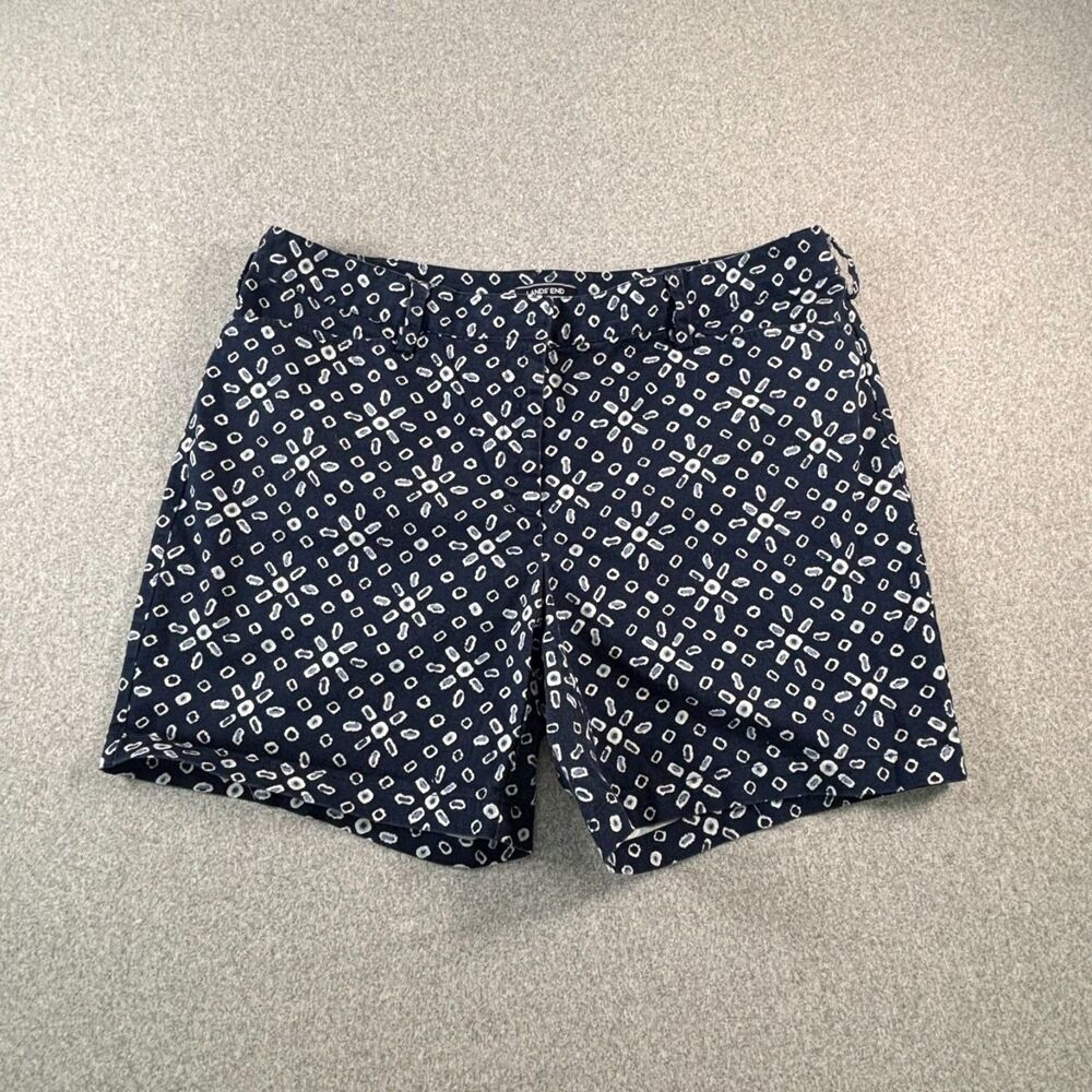 Lands’ End Shorts Women’s 18W Navy Blue White Geometric Print Mid Rise Cotton